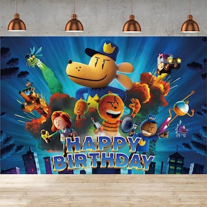 Dogman Kids Birthday Party Photo Backdrop Decoration 3x5 Foot Happy Birthday Banner With Children's Favorite Characters From Cartoon Movie