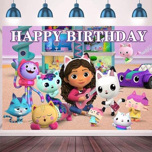 Gabby's Dollhouse Kids Birthday Party Photo Backdrop Decoration 3x5 Foot Children's Favorite Gabby Cat Characters From The Cartoon