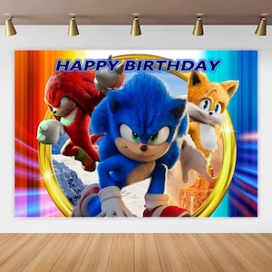 Sonic Birthday Party Photo Backdrop Decoration 5x3 Foot Size with Children's Favorite Characters Super Sonic Knuckles and Tails