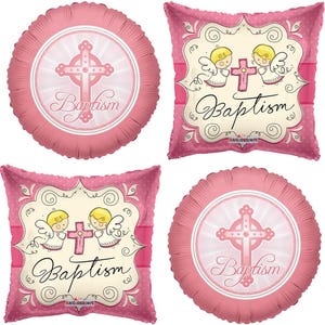 Girls Baptism 4 Balloons Bouquet Set of 18 Inch Baptism Balloon Decorations For Girls Baptism or 1st Communion Baptized Party Centerpiece