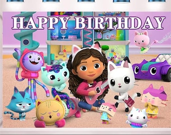 Gabby’s Dollhouse Birthday Backdrop 3x5 ft – Vinyl Party Banner Indoor & Outdoor Scenes | Kids Birthday Decorations + Matching Banner Option