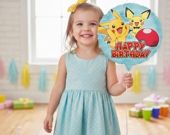 Pokemon Pikachu Happy Birthday Balloon 18” – Blue Pikachu Birthday Party Balloon | Pokemon Birthday Decorations | Kids Party Supplies