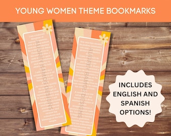 LDS Young Women Theme Bookmarks//english//spanish//combo//2024//flower power