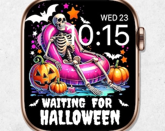 Halloween Apple Watch Wallpaper, Skeleton Watch Face, Spooky Watch Wallpaper, Funny Halloween Smartwatch Background, Fall Pumpkin Aesthetic
