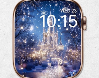 Magic Kingdom Apple Watch Wallpaper, Mickey Mouse Watch Face, Festive Smartwatch Background, Disney Christmas Wallpaper, Sparkly Aesthetic