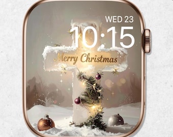 Christmas Apple Watch Wallpaper, Christian Watch Face, Religious Watch Wallpaper, 3D Cross Smartwatch Background, Neutral Minimal Aesthetic