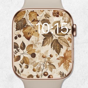 Autumn Leaves Apple Watch Wallpaper, Fall Watch Face, Retro Watch Wallpaper For Fall, Neutral Autumn Smartwatch Background, Beige Aesthetic