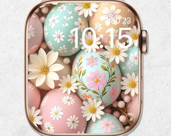 Fondo de pantalla de huevo de Pascua pastel para Apple Watch, esfera de reloj de Pascua, fondo floral primaveral, esfera de reloj de huevos de Pascua 3D, estética floral