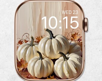 Fondo de pantalla de calabaza para Apple Watch, esfera de reloj otoñal, fondo de pantalla de reloj otoñal, fondo de reloj inteligente con pintura al óleo de calabaza en 3D, estética otoñal pastel