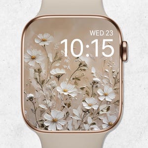 Floral Apple Watch Wallpaper, Boho Watch Face, Spring Watch Wallpaper, Botanical Watch Background, Neutral Flowers Watch, Beige Aesthetic