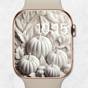3D Autumn Apple Watch Wallpaper, Pumpkin Watch Face for Fall, Minimal Beige Botanical Smartwatch Background, Neutral Aesthetic, Fall Vibes