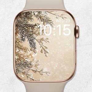 Winter Pine Apple Watch Wallpaper, Christmas Smartwatch Background, Festive Holiday Watch Face, Christmas Decoration Glitter Beige Aesthetic