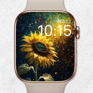 Sunflower Apple Watch Wallpaper, Floral Apple Watch Face, Sunflower Oil Painting, Blossom Smartwatch Background, Spring Watch Screensaver