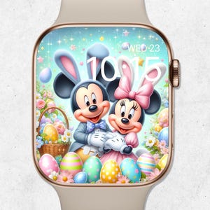 Easter Minnie & Mickey Mouse Apple Watch Wallpaper, Festive Easter Egg Watch Face, Disney Spring Watch Background, Cute Pastel Aesthetic
