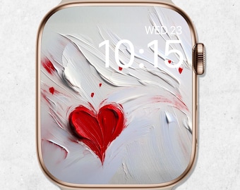 Valentines Day Apple Watch Wallpaper, Aesthetic Heart Watch Face, Minimal Smartwatch Background, Love Watch Screensaver, Red Heart Painting
