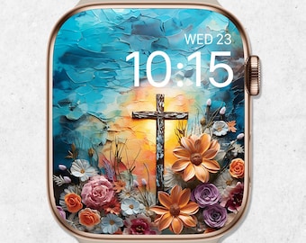 Christliche Apple-Uhr-Tapete, Ostern-Uhr-Gesicht, religiöses Uhren-Gesicht, er ist auferstandener Uhren-Hintergrund, Jesus-Christus-Auferstehungsästhetik
