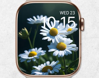 Floral Apple Watch Wallpaper, Gänseblümchen Blumen Apple Watch Face, Frühling Zifferblatt, blühende Gänseblümchen Blumen, ästhetischer Smartwatch Hintergrund
