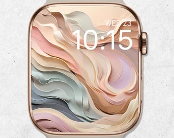 3D-Wellen-Apple-Uhr-Tapete, Pastell-Uhr-Gesicht, seidige Perlen-Uhr-Hintergrund, Elegante Uhr-Tapete, Sommer-Uhr-Gesicht, Beige Ästhetik
