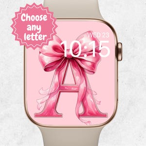 Initial Apple Watch Wallpaper, Custom Apple Watch Face, Coquette Bow Watch Wallpaper, Letter Smartwatch Background, Pink Coquette Aesthetic
