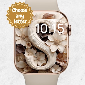Initial Apple Watch Wallpaper, Custom Apple Watch Face, Letter Watch Background, Monogram Smartwatch Background, Floral Beige Boho Aesthetic