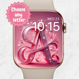 Custom Apple Watch Wallpaper, Initial Apple Watch Face, Letter Watch Background, Monogram Smartwatch Background, Pink Glitter Aesthetic