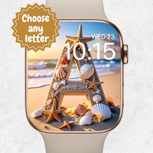 Custom Apple Watch Wallpaper, Personalized Letter Watch Face, Initial Watch Background, Aesthetic Beach Watch Face, Summer Seashell Ocean