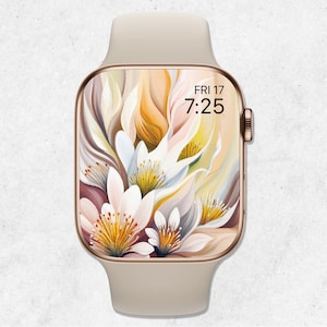 Sfondo floreale per Apple Watch, Fiori per il quadrante di Apple Watch, Sfondo con fiori che sbocciano, Estetica beige per l'orologio, Sfondo per smartwatch