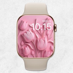 Sfondo floreale 3D per Apple Watch, quadrante Tulipano, sfondo primaverile per Apple Watch, quadrante Fiori, elegante sfondo per smartwatch, estetica rosa