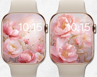 Apple Watchの文字盤、ピンクのパステルフローラルの時計の壁紙 