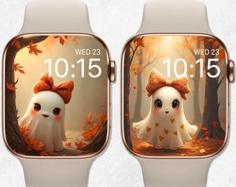 Cute Ghost Apple Watch Wallpaper Bundle, Halloween Ghost Watch Face, Fall Smartwatch Background, Autumn Watch Face, Cozy Spooky Aesthetic