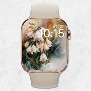 Sfondo Apple Watch Snowdrop, quadrante orologio primavera, sfondo orologio floreale, quadrante orologio botanico, smartwatch fiori boho, estetica beige