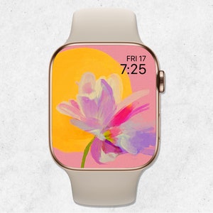 Carta da parati floreale per Apple Watch, fiori per il quadrante di Apple Watch, carta da parati con fiori al tramonto ad acquerello, carta da parati estetica, sfondo per Smartwatch
