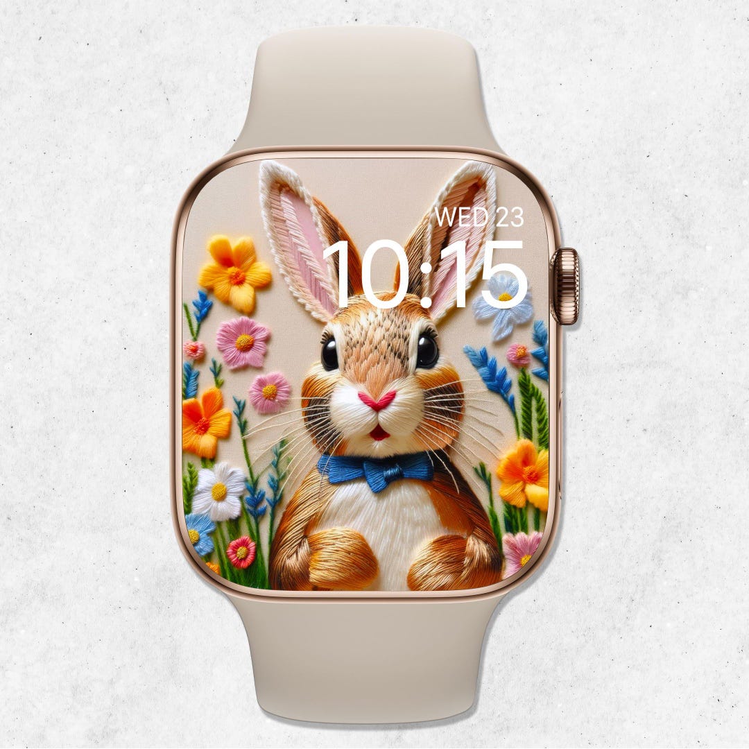 3D Easter Bunny Apple Watch Wallpaper, Pastel Easter Watch Face, Cute