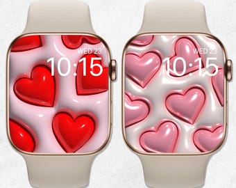3D Hearts Apple Watch Wallpaper Bundle, Valentines Day Watch Face, Elegant Watch Background, Love Smartwatch Background, Valentine Aesthetic