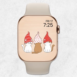 Christmas Gnome Cats Apple Watch Wallpaper, Cute Cat Apple Watch Face, Christmas Cat Watch Face, Christmas Gnome Smartwatch Background