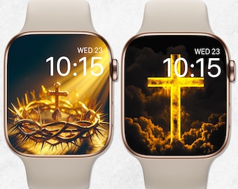 Christliche Apple-Uhr-Tapete, Ostern-Uhr-Gesicht, religiöses Uhr-Gesicht, er ist auferstandener Uhren-Hintergrund, Jesus-Krone der Dornen-Goldästhetik