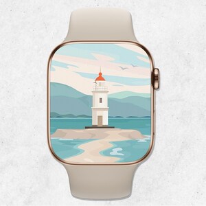Carta da parati per Apple Watch con faro, quadrante estivo per Apple Watch, carta da parati con faro ad acquerello, carta da parati estetica per orologi, sfondo per smartwatch