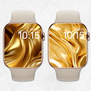 2 sfondi d'oro per Apple Watch, quadrante oro scintillante, sfondo setoso dell'orologio, quadrante 3D, sfondo astratto dell'orologio, estetica dorata