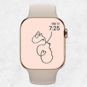 Sfondo per Apple Watch amante dei gatti, quadrante per Apple Watch con gatto, sfondo beige estetico, sfondo minimalista per smartwatch, linea arte beige con amore per i gatti