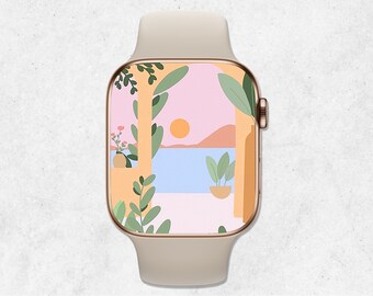 Tapeta na Apple Watch Summer, Boho Apple Watch, Akwarelowa tapeta Boho Sunset, Estetyczna tapeta na zegarek, Tło smartwatcha
