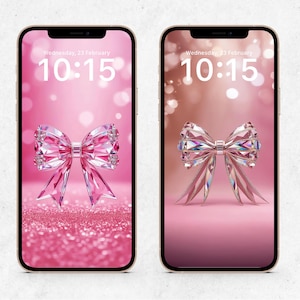 Coquette Bow iPhone Wallpaper, Aesthetic Pink Bow Phone Wallpaper, Girly Phone Background, Crystal Bow Wallpaper, Feminine Minimal Aesthetic