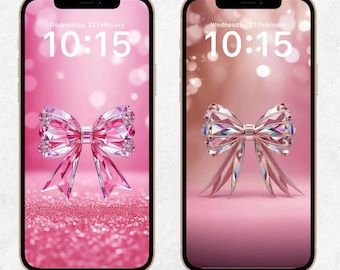 Coquette Bow iPhone Wallpaper, Aesthetic Pink Bow Phone Wallpaper, Girly Phone Background, Crystal Bow Wallpaper, Feminine Minimal Aesthetic