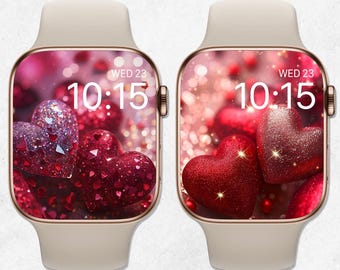 Valentines Day Apple Watch Wallpaper Bundle, Hearts Watch Face, Glitter Watch Background, Love Smartwatch Background, Sparkling Aesthetic