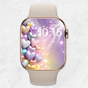 Sfondo 3D Hearts Apple Watch, quadrante di San Valentino, sfondo pastello per orologio, sfondo smartwatch Love, estetica glitter Hearts