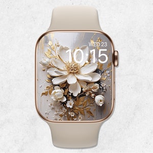 Sfondo floreale per Apple Watch, quadrante con fiori, sfondo per Apple Watch, sfondo per orologio dorato, accessori per Apple Watch, sfondo per iwatch