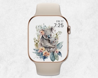 Koala Apple Watch Wallpaper, Apple Watch Face Koala, Floral Watercolor Koala Wallpaper, Floral Smartwatch Wallpaper, Digital Download