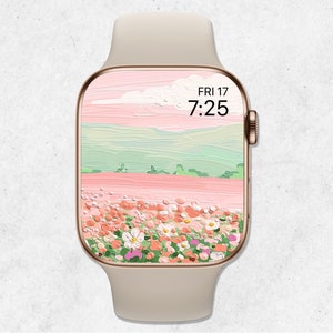 Sfondo floreale per Apple Watch, fiori per quadrante Apple Watch, sfondo con fiori acquerellati, estetica beige, sfondo per smartwatch, arte floreale