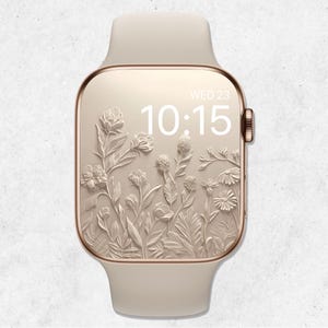Sfondo floreale 3D per Apple Watch, quadrante con fiori boho, sfondo neutro per orologio, sfondo botanico minimalista per smartwatch, estetica beige