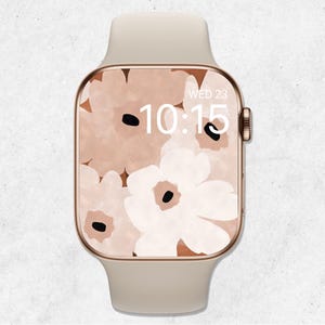 Sfondo floreale per Apple Watch, Fiori per quadrante Apple Watch, Sfondo con fiori acquerellati, Estetica beige, Sfondo per smartwatch, Arte floreale