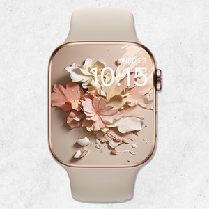 Carta da parati floreale per Apple Watch, quadrante con fiori 3D, sfondo femminile per smartwatch, elegante sfondo per orologio in oro rosa, quadrante minimale